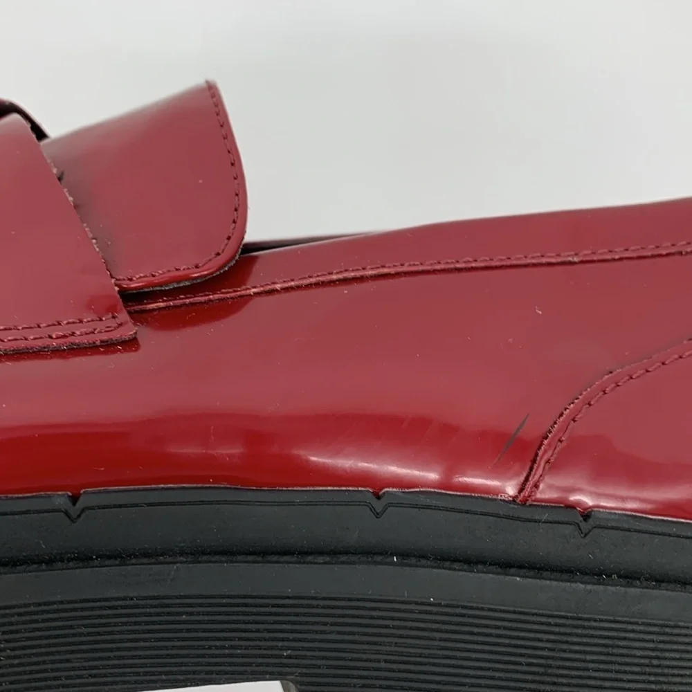 Blondo chunky slip-on loafers shoe lug sole red patent waterproof platform new 9